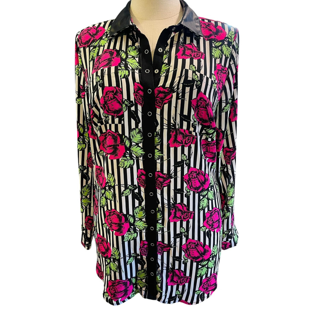 Torrid 3 (3X) Betsey Johnson Georgette Floral Striped Madison Tunic Blouse Top